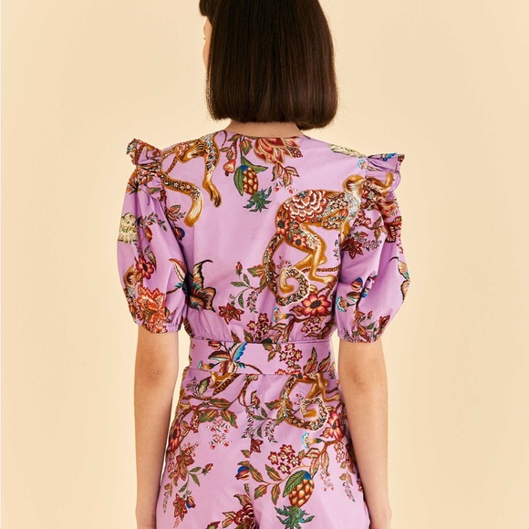 Farm Rio Monkey Floral Puff Sleeve V Neck belted Romper * XL - Picture 2 of 15